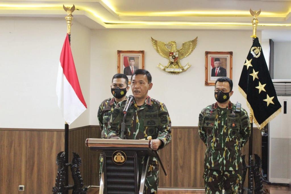 Foto saat peringatan HUT Korps Brimob POLRI Yang Ke 75 Tahun di Gedung Satya Haprabu Mako Korbrimob Polri Kelapadua Depok, Jawa Barat.