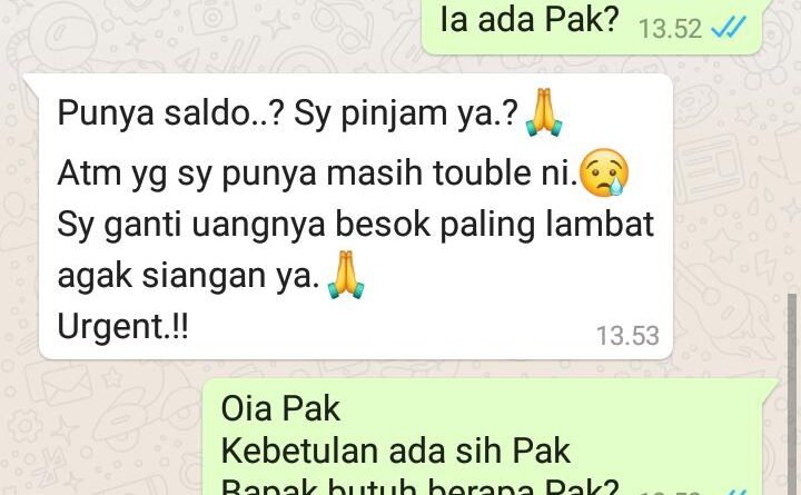 Foto percakapan penipu yang mengatasnamakan dosen yang mengedar