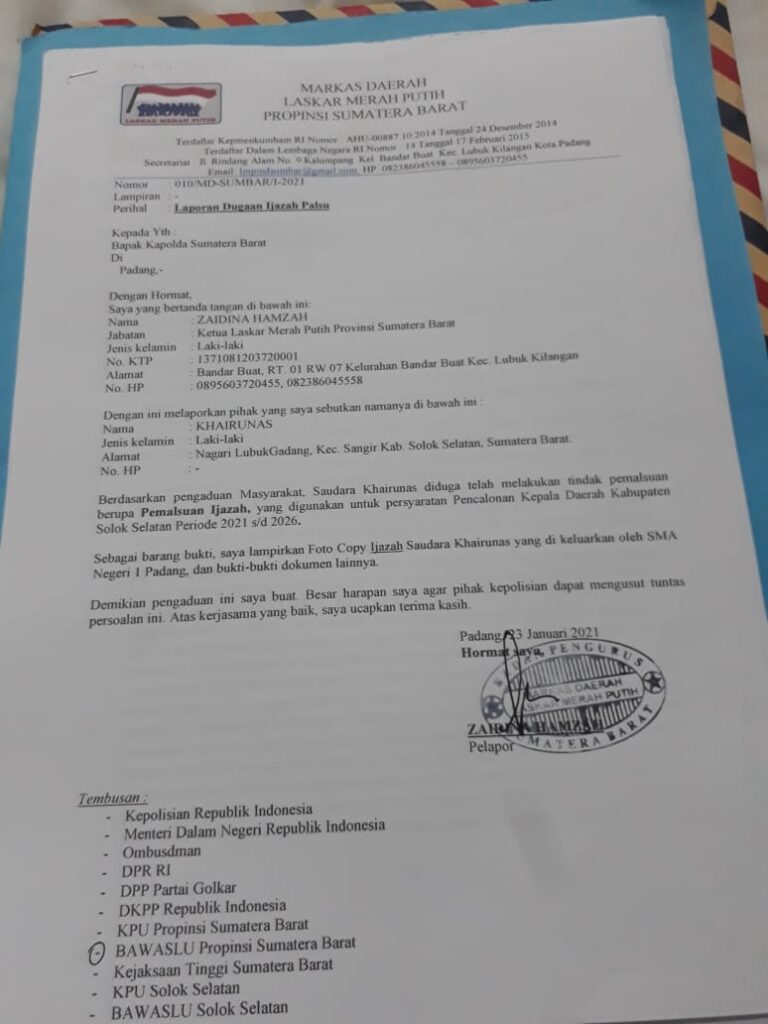 Foto laporan LPM atas dugaan Ijazah palsu