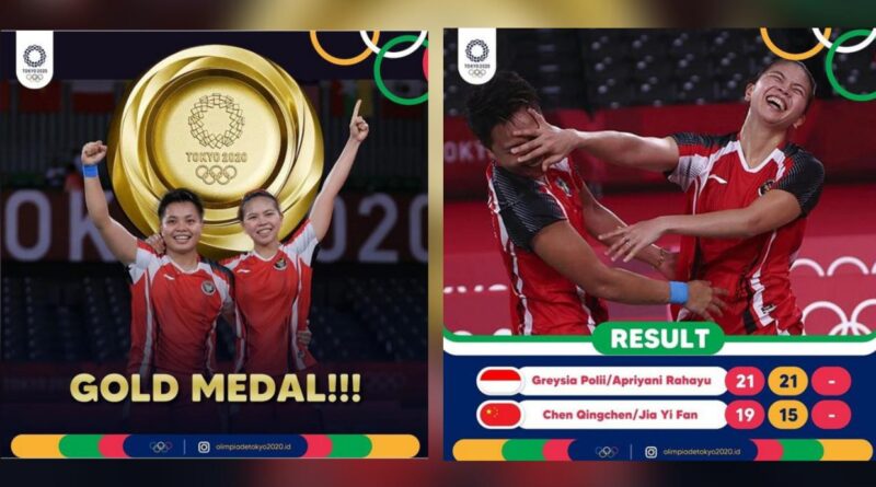 Kemenangan Greysia Polii - Apriyani Rahayu di Olimpiade Tokyo 2020, Senin, 2 Agustus 2021 (Foto: Instagram olimpiadetokyo2020.id)