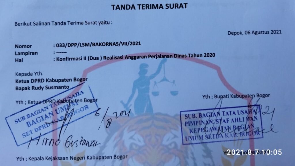 Surat BAKORNAS ke Ketua DPRD Kabupaten Bogor (Foto: Ist)