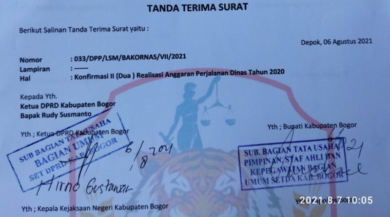Surat BAKORNAS ke Ketua DPRD Kabupaten Bogor (Foto: Ist)