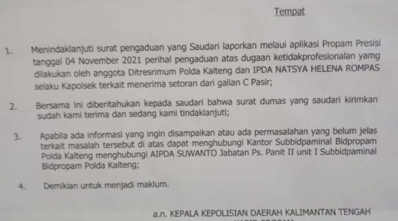 Penindaklanjutan Terkait Oknum Kapolsek dan Galian C Ilegal (Foto: Ist)