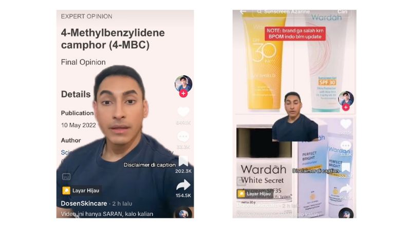 Akun Tiktok @dosenskincare dan beberapa produk Wardah yang ditayangkannya, Senin, 19 Juni 2023 (Foto: Akun Tiktok @dosenskincare)