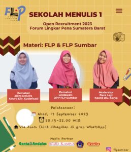 Pamflet Sekolah Menulis 1, Open Recruitment 2023 Forum Lingkar Pena Sumbar (Foto: IST) 