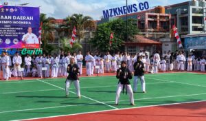 Tiga Atlet Kempo beregu Putri unjuk kebolehan di pertandingan TAN-EN (Tandoku) Beregu Sinkronik di Kejurda FKI Sumsel (Foto: IST)Â