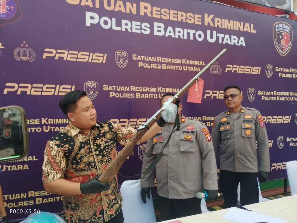 Jumpa Pers Polres Kabupaten Barito Utara terakit insiden penembakan, Jum'at (30/1/2026) (Foto: IST).