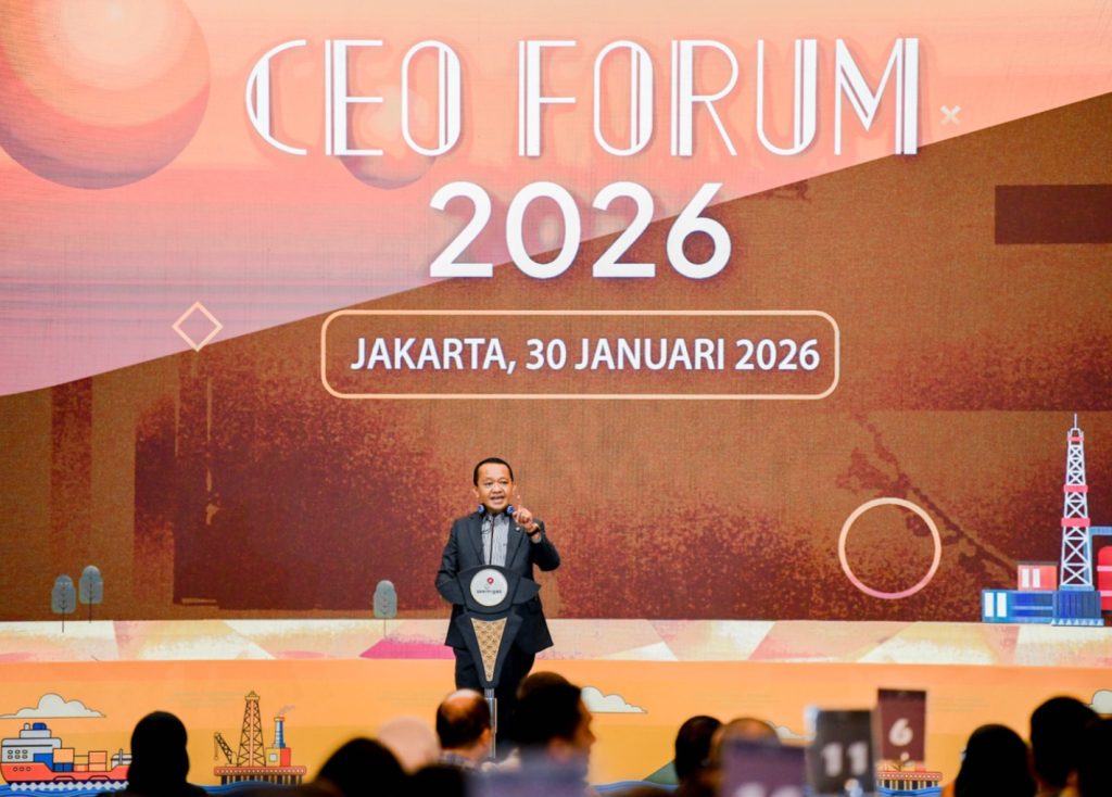 Menteri Energi dan Sumber Daya Mineral (ESDM) Bahlil Lahadalia dalam CEO Forum 2026 Minyak Bumi dan Gas, Jum'at (30/1/2026) (Foto: Media Center Kementerian ESDM)