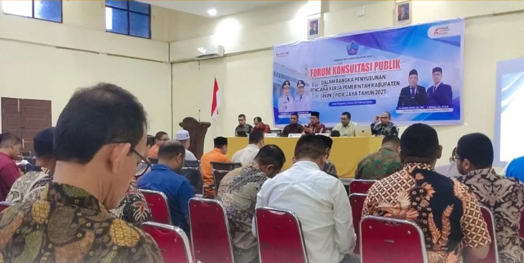 Pemerintah Kabupaten Pidie Jaya resmi menggelar Forum Konsultasi Publik sebagai langkah awal penyusunan Rencana Kerja Pemerintah Daerah (RKPD) Tahun 2027, Kamis (26/2/2026). (Foto: Diskominfo Pidie Jaya)