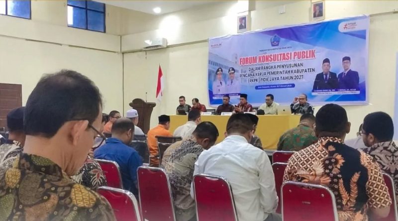 Pemerintah Kabupaten Pidie Jaya resmi menggelar Forum Konsultasi Publik sebagai langkah awal penyusunan Rencana Kerja Pemerintah Daerah (RKPD) Tahun 2027, Kamis (26/2/2026). (Foto: Diskominfo Pidie Jaya)