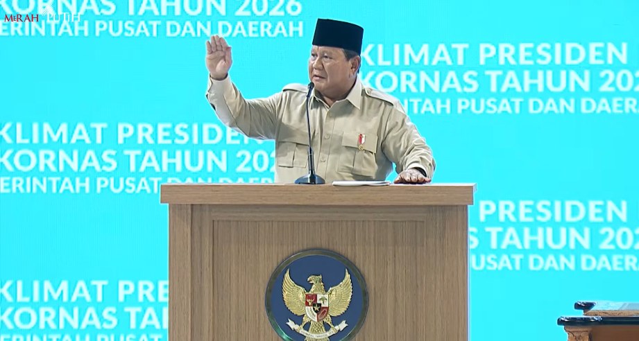 Presiden Prabowo Subianto dalam Rakornas Pemerintah Pusat dan Daerah Tahun 2026 di Sentul, Bogor, Senin (2/2/2026) (Foto: Youtube Setpres)