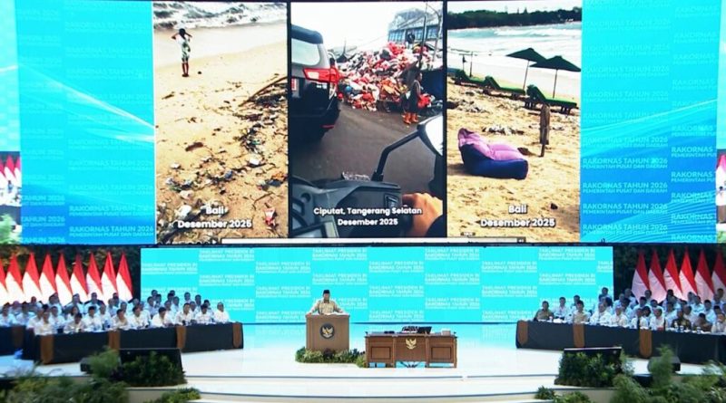 Pidato Presiden Prabowo Subianto dalam Rapat Koordinasi Nasional (Rakornas) Pemerintah Pusat dan Daerah Tahun 2026 di Sentul International Convention Center (SICC), Kabupaten Bogor, Jawa Barat, Senin (2/2/2026) (Foto: Sekretariat Kabinet RI)