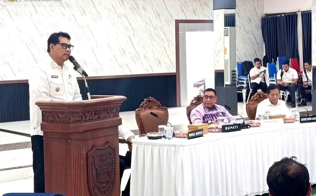 Pemerintah Daerah Kabupaten Barito Utara Terima kunjungan dan audensi dari Kepala Badan Narkotika Nasional Propinsi (BNNP) Kalimantan Tengah Brigjen Pol. Mada Roostanto, S.E., M.H., beserta jajarannya yang dilaksanakan di Balai Pertemuan Balai Antang Muara Teweh, Rabu (18/2/2026) (Foto: IST)