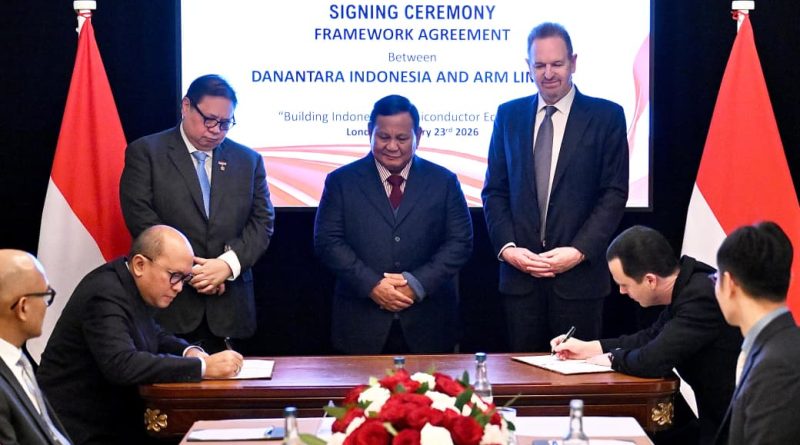 Presiden Prabowo Subianto menyaksikan penandatanganan perjanjian kerangka kerja antara BPI Danantara dan Arm Limited di London, Inggris, pada Senin (23/2/2026) (Foto: Setkab RI)