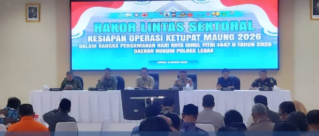 Pemerintah Kabupaten (Pemkab) Lebak mulai mematangkan strategi pengamanan menjelang arus mudik dan libur Lebaran 1447 H. Dalam Rapat Koordinasi (Rakor) Lintas Sektoral di Polres Lebak, Kamis (5/3/2026). (Foto: Diskominfo Lebak)