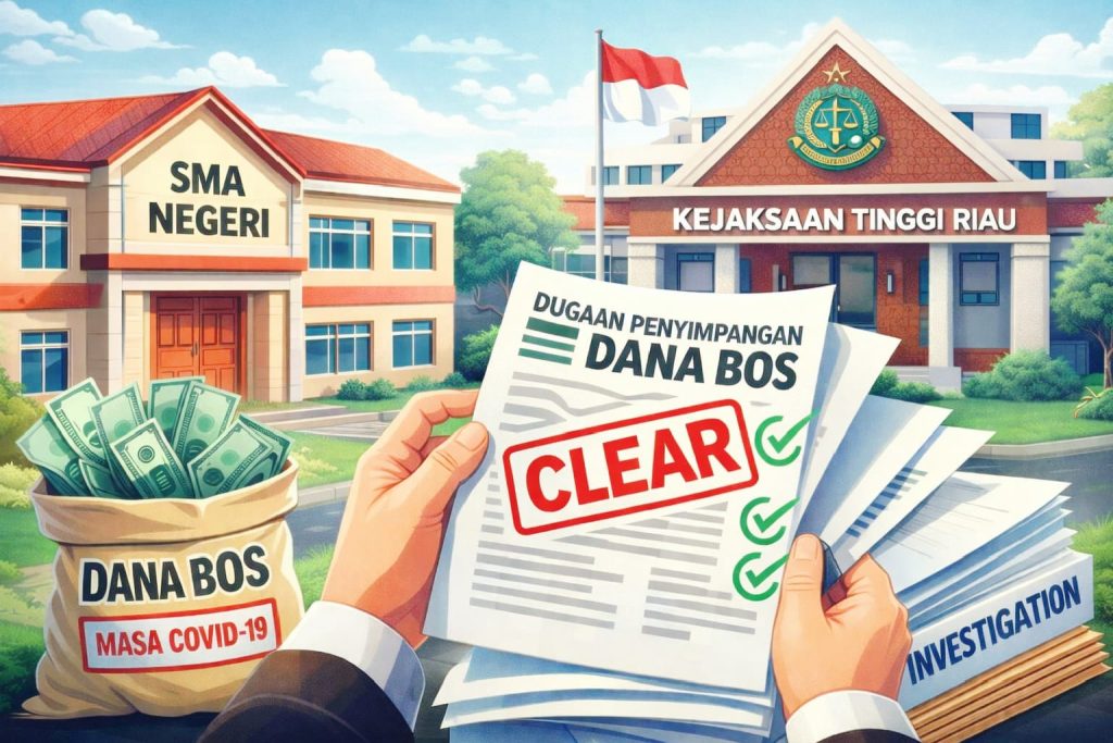 Isu dugaan penyimpangan Dana Bantuan Operasional Sekolah (BOS) masa pandemi COVID-19 di Kabupaten Kampar kembali menjadi sorotan publik. Padahal, Kejaksaan Tinggi (Kejati) Riau sebelumnya telah menangani laporan tersebut dan menyatakan tidak ditemukan indikasi pelanggaran hukum. (Foto: IST)
