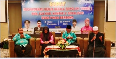 Musyawarah Kerja Kepala Sekolah (MKKS) SMA dan SLB Kabupaten Kampar menggelar rapat kerja perdana tahun 2026 di Ballroom Hotel Pangeran Pekanbaru, Kamis (5/3/2026). (Foto: IST)