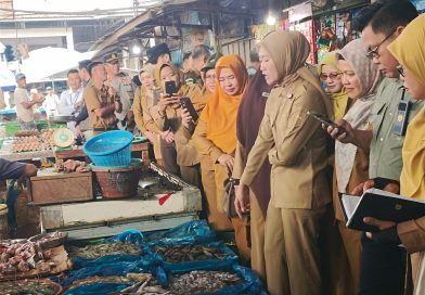 Wakil Bupati Lahat Widia Ningsih saat sidak pasar tradisional, guna memastikan kebutuhan pangan tercukupi sebelum menjelang hari raya Idul Fitri. (Foto: IST)