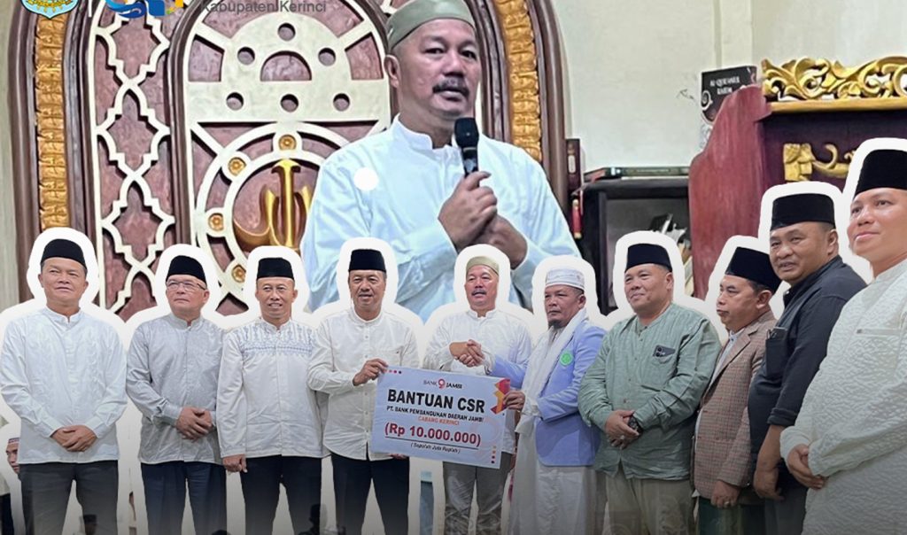 Pemerintah Kabupaten Kerinci melaksanakan kegiatan Safari Ramadhan di Masjid Nurul Hikmah, Desa Tambak Tinggi, Kecamatan Depati Tujuh. Acara yang penuh kehangatan ini dihadiri langsung oleh Bupati Kerinci, Monadi, dan Wakil Bupati Kerinci, H. Murison, Kamis (5/3/2026). (Foto: Kominfo Kerinci)