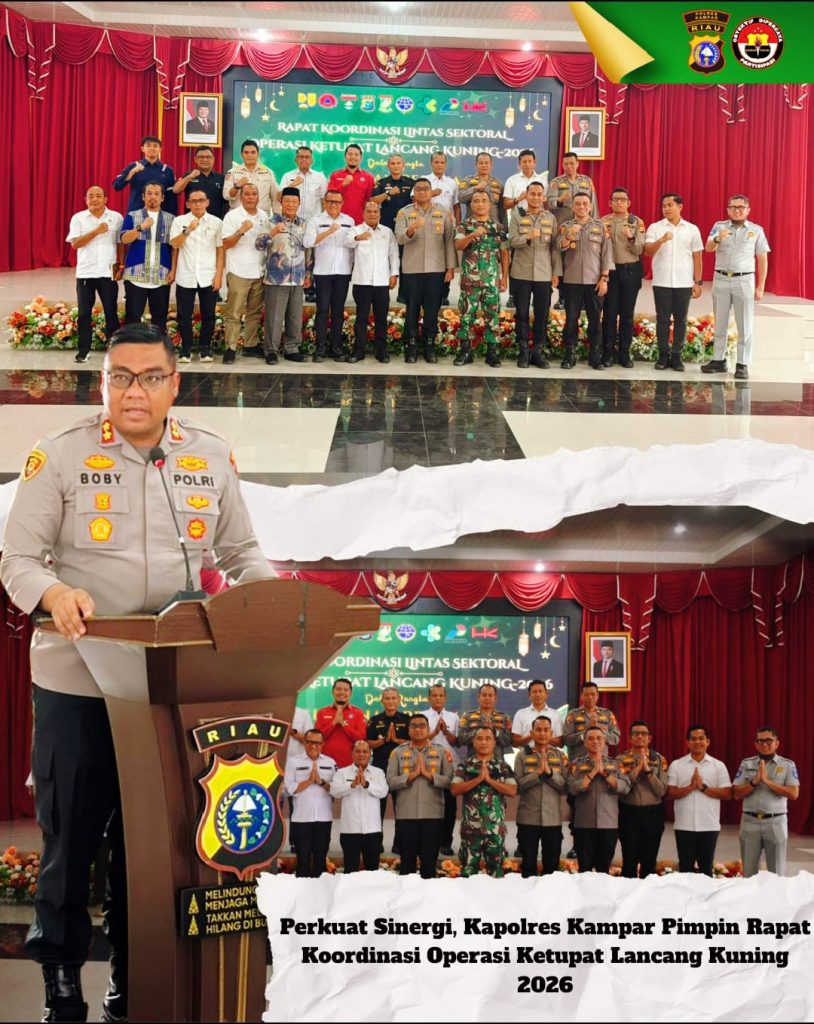 Polres Kampar resmi menggelar Apel Gelar Pasukan Operasi Ketupat Lancang Kuning 2026 di halaman Mapolres Kampar, Kamis (12/3/2026). (Foto: Humas Polres Kampar)
