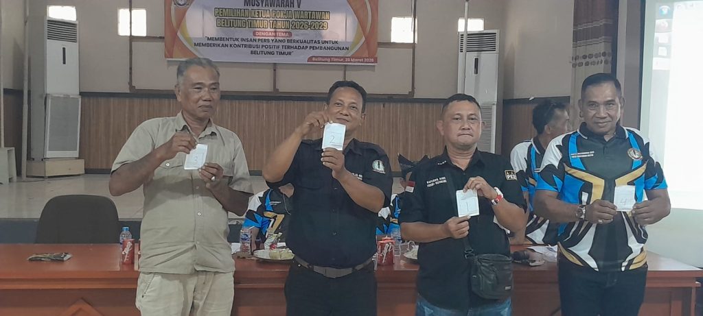 Kelompok Kerja (Pokja) Wartawan Kabupaten Belitung Timur sukses menyelenggarakan Musyawarah Umum untuk memilih ketua periode 2026-2029. Kegiatan ini berlangsung khidmat di Aula Ruang Pertemuan Satu Hati Bangun Negeri, komplek Perkantoran Terpadu Pemkab Belitung Timur, Kamis (26/3/2026). (Foto: IST)