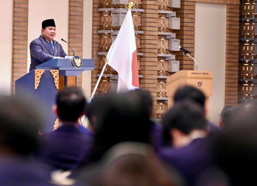Presiden Prabowo Subianto saat melakukan pidato kunci pada Forum Bisnis Indonesia-Jepang di Tokyo, Jepang, pada Senin (30/3/2026). (Foto: BPMI Setpres/InfoPublik)