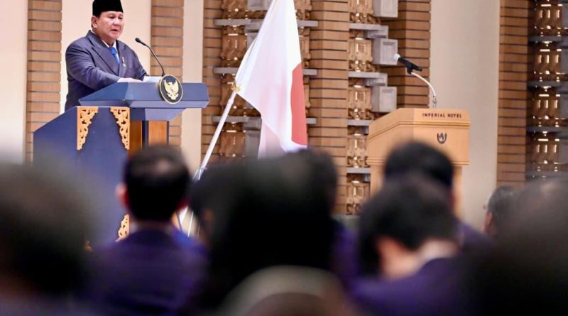 Presiden Prabowo Subianto saat melakukan pidato kunci pada Forum Bisnis Indonesia-Jepang di Tokyo, Jepang, pada Senin (30/3/2026). (Foto: BPMI Setpres/InfoPublik)