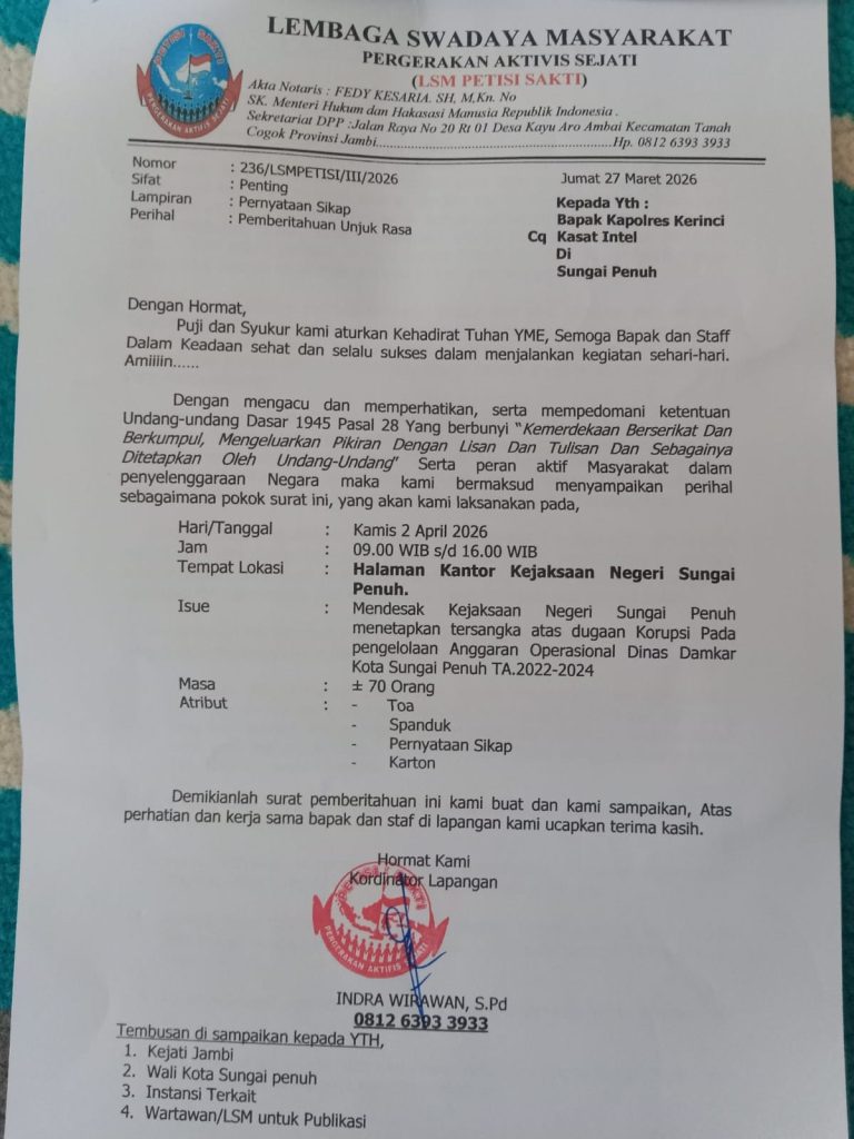 Dugaan kasus korupsi kembali mencoreng citra instansi publik di "Kota Dingin" Sungai Penuh. Kali ini, sorotan tajam tertuju pada Dinas Pemadam Kebakaran (Damkar) dan Penyelamatan terkait penyimpangan anggaran operasional serta pengadaan barang, Selasa (31/3/2026). (Foto: IST)