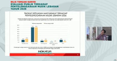 Indikator Politik Indonesia merilis hasil survei terbaru yang menunjukkan tingkat kepuasan publik terhadap penyelenggaraan Mudik Lebaran 2026 berada pada level sangat tinggi. Sebanyak 85,3 persen pemudik menyatakan sangat puas dengan berbagai pelayanan yang diberikan selama perjalanan, Selasa (7/4/2026). (Foto: Divhumas Polri)