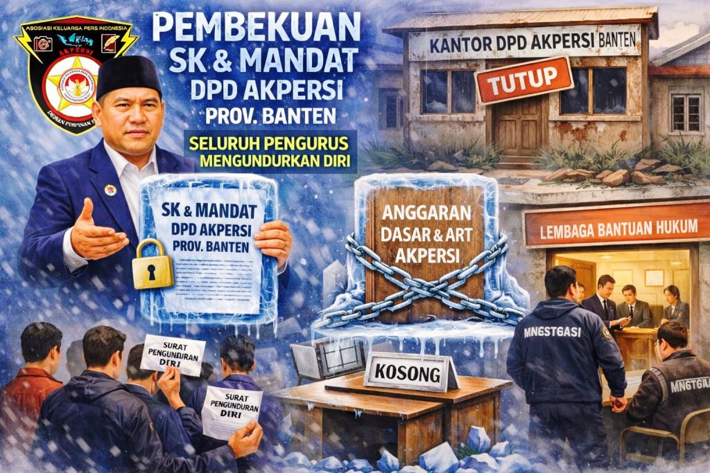 Dewan Pimpinan Pusat Asosiasi Keluarga Pers Indonesia (DPP AKPERSI) secara resmi mengambil langkah organisatoris yang tegas. Kebijakan ini berupa pembekuan Surat Keputusan (SK) dan mandat kepengurusan DPD AKPERSI Provinsi Banten pada Sabtu (4/4/2026). (Foto: DPP AKPERSI)