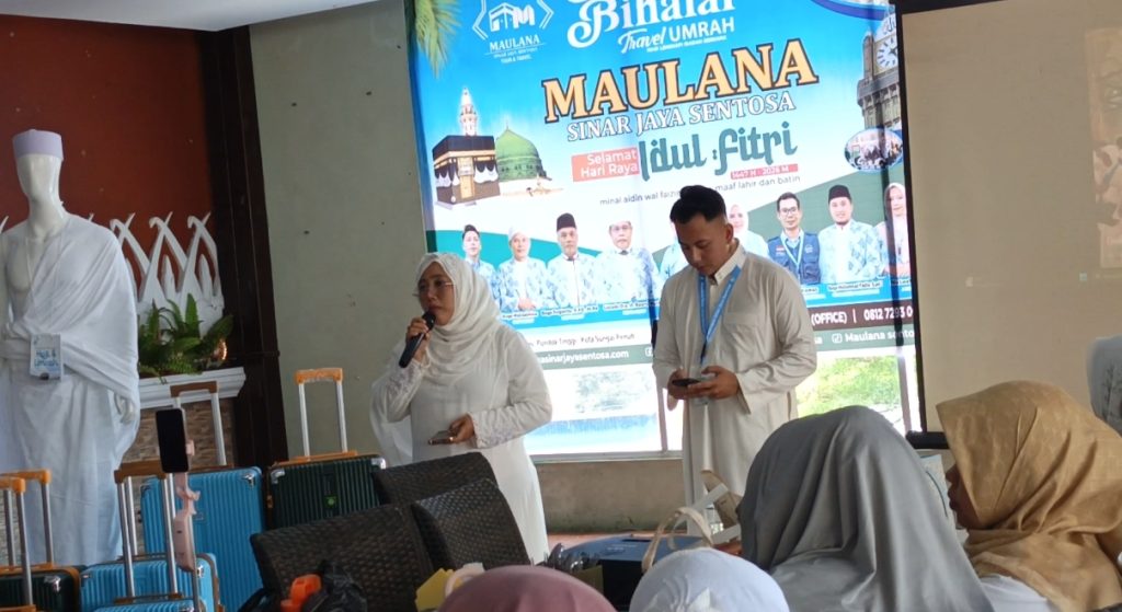 Travel Umrah Maulana Sinar Jaya Sentosa sukses menggelar kegiatan silaturahmi Halal Bihalal bersama ratusan jamaah dan pengurus. Acara yang berlangsung di Restoran Lamanda, Kota Sungai Penuh, Minggu (5/4/2026). (Foto: IST)