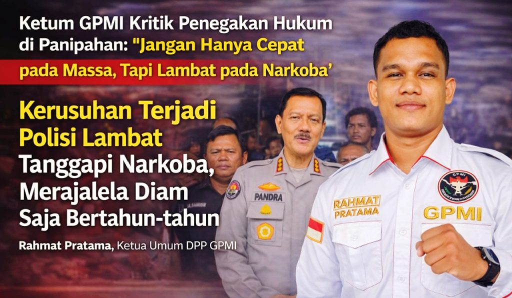 Ketua Umum Gerakan Pemuda Mahasiswa Indonesia (GPMI), Rahmat Pratama, menyampaikan kritik tajam terkait penanganan aparat kepolisian pasca kericuhan di Panipahan, Rokan Hilir, Minggu (12/4/2026). (Foto: Rahmat Pratama)