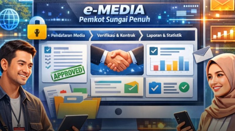 Tampilan antarmuka platform e-Media milik Pemerintah Kota Sungai Penuh. Inovasi ini memudahkan perusahaan pers dalam melakukan pendaftaran dan verifikasi kerja sama secara online dan transparan. (Foto: DIskominfosta Sungai Penuh)