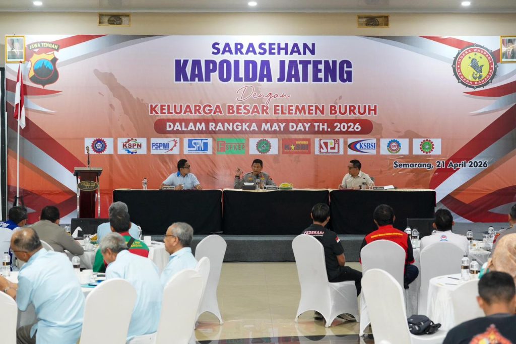 Menjelang peringatan Hari Buruh Internasional (May Day) 2026, Polda Jawa Tengah mempertegas komitmennya dalam melindungi hak-hak pekerja, di Hotel MG Setos, Semarang, Selasa (21/4/2026). (Foto: Humas Polda Jateng)