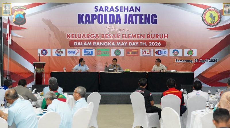 Menjelang peringatan Hari Buruh Internasional (May Day) 2026, Polda Jawa Tengah mempertegas komitmennya dalam melindungi hak-hak pekerja, di Hotel MG Setos, Semarang, Selasa (21/4/2026). (Foto: Humas Polda Jateng)
