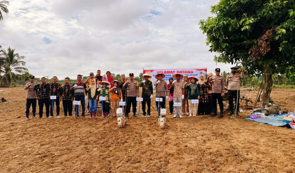 Polsek Cerenti memimpin langsung pemanfaatan lahan kosong seluas 1 hektare di Desa Sikak untuk dialihkan menjadi area pertanian produktif, Kamis (21/5/2026). (Foto: Humas Polsek Cerenti)