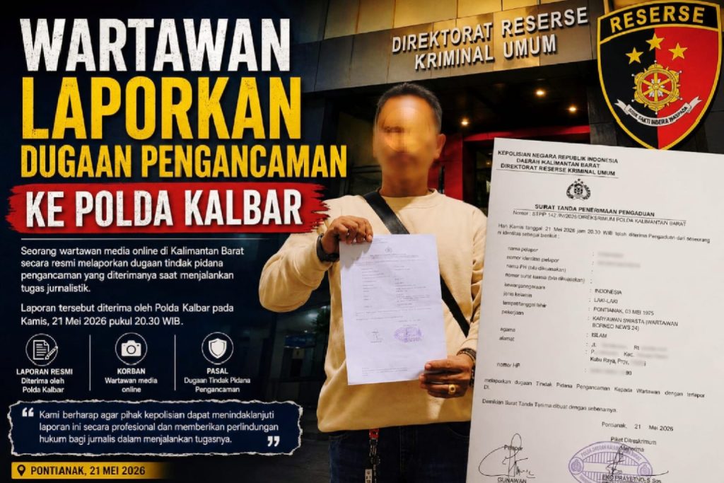 Kasus dugaan penggelapan mobil rental di Kota Pontianak kini bergulir panas. Setelah kasusnya resmi dilaporkan ke Polda Kalimantan Barat, seorang jurnalis yang mempublikasikan perkara ini mengaku bahwa keluarganya mendapat ancaman serius dari terduga pelaku, Jumat (22/5/2026). (Foto: Toby)