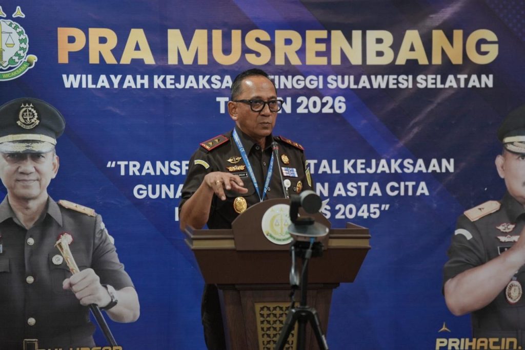 Kejaksaan Tinggi Sulawesi Selatan (Kejati Sulsel) secara resmi menggelar forum Pra Musyawarah Perencanaan Pembangunan (Pra Musrenbang) wilayah tahun 2026 yang dipusatkan di Aula Kejati Sulsel secara hibrida, Senin (25/5/2026). (Foto: Kejaksaan Agung RI)