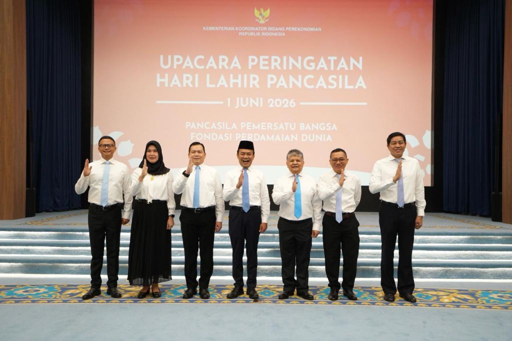 Upacara Peringatan Hari Lahir Pancasila Tahun 2026 yang digelar oleh Kementerian Koordinator Bidang Perekonomian yang bertema “Pancasila Pemersatu Bangsa, Fondasi Perdamaian Dunia” yang dipusatkan di Graha Sawala, Jakarta, Senin (1/6/2026). (Foto: Kemenko Perekonomian RI)