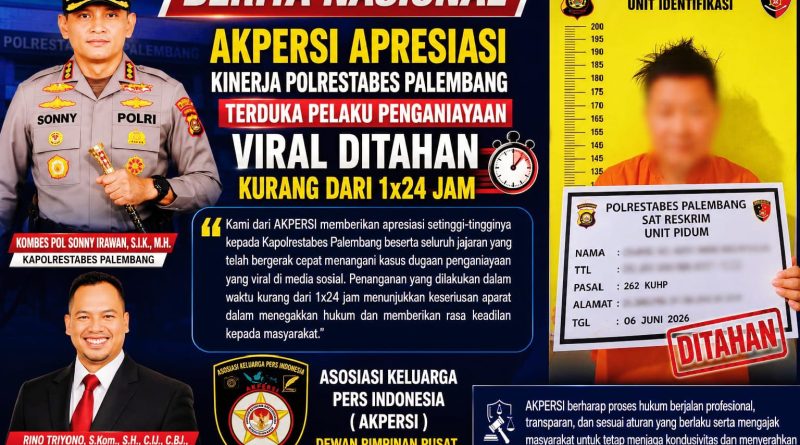 Ketua Umum DPP Asosiasi Keluarga Pers Indonesia (AKPERSI), Rino Triyono, S.Kom., S.H. memberi apresiasi kepada jajaran Kepolisian Resor Kota Besar (Polrestabes) Palembang, Sabtu (6/6/2026). (Foto: Humas DPP AKPERSI)