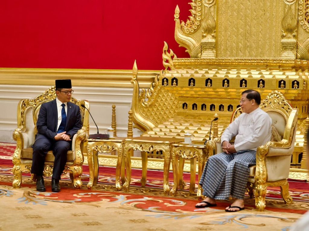 Menteri Luar Negeri RI, Sugiono, melakukan kunjungan resmi kehormatan kepada Presiden Myanmar, Y.M. Min Aung Hlaing di Naypyidaw, Myanmar, Senin (8/6/2026). (Foto: Kemlu RI)