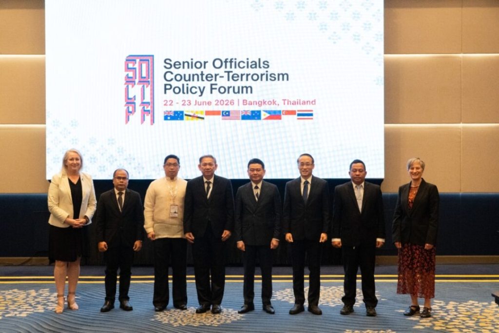 Delegasi Indonesia dalam The Senior Officials Counter-Terrorism Policy Forum (SOCTPF) dipimpin langsung oleh Asisten Deputi Koordinasi Kerja Sama Pasifik, Oseania, dan Afrika Kemenko Polkam, Parimeng, selaku Head of Delegation di Bangkok, Selasa (23/6/2026). (Foto: Kemenko Polkam RI)