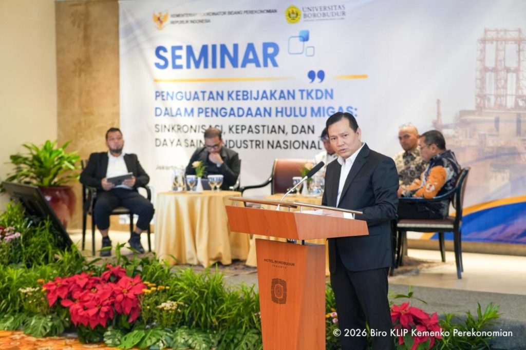 Kementerian Koordinator Bidang Perekonomian bekerja sama dengan Universitas Borobudur menggelar seminar nasional penguatan kebijakan TKDN harian di Jakarta, Rabu (24/6/2026). (Foto: Kemenko Perekonomian RI)