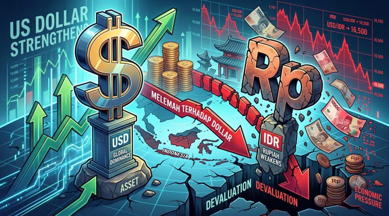 Ilustrasi Pelemahan Rupiah terhadap Dollar AS. (Foto: Hasil Rekayasa Gemini AI Plus)