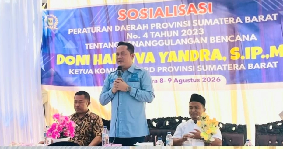 Ketua Komisi IV DPRD Provinsi Sumatera Barat, Doni Harsiva Yandra, S.IP., M.Si., hadir langsung dalam agenda tersebut untuk memberikan pemahaman pentingnya mitigasi yang terencana dan berkelanjutan. (Foto: IST/Novrianto)