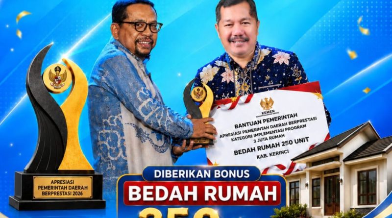 Kabupaten Kerinci berhasil meraih Terbaik II kategori Implementasi Program 3 Juta Rumah tingkat Kabupaten dalam ajang Apresiasi Pemerintah Daerah Berprestasi 2026 Batch II Regional Sumatera di Kota Batam, Kepulauan Riau, Rabu (12/8/2026). (Foto: Pemkab Kerinci)