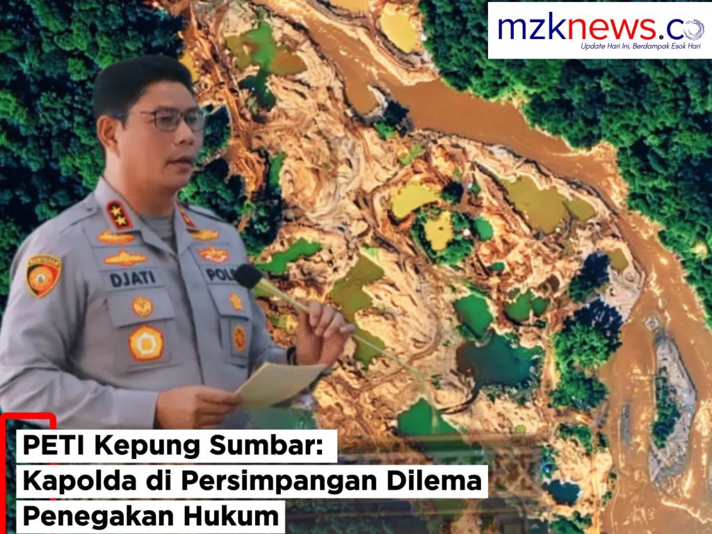 Kepala Kepolisian Daerah (Kapolda) Sumatera Barat, Inspektur Jenderal Polisi Djati Wiyoto Abadhy, S.I.K., dan peta persebaran kegiatan Penambangan Emas Tanpa Izin (PETI) di Sumatera Barat. (Foto: Dok. MZK News/Chris Gangga Lala Pari)