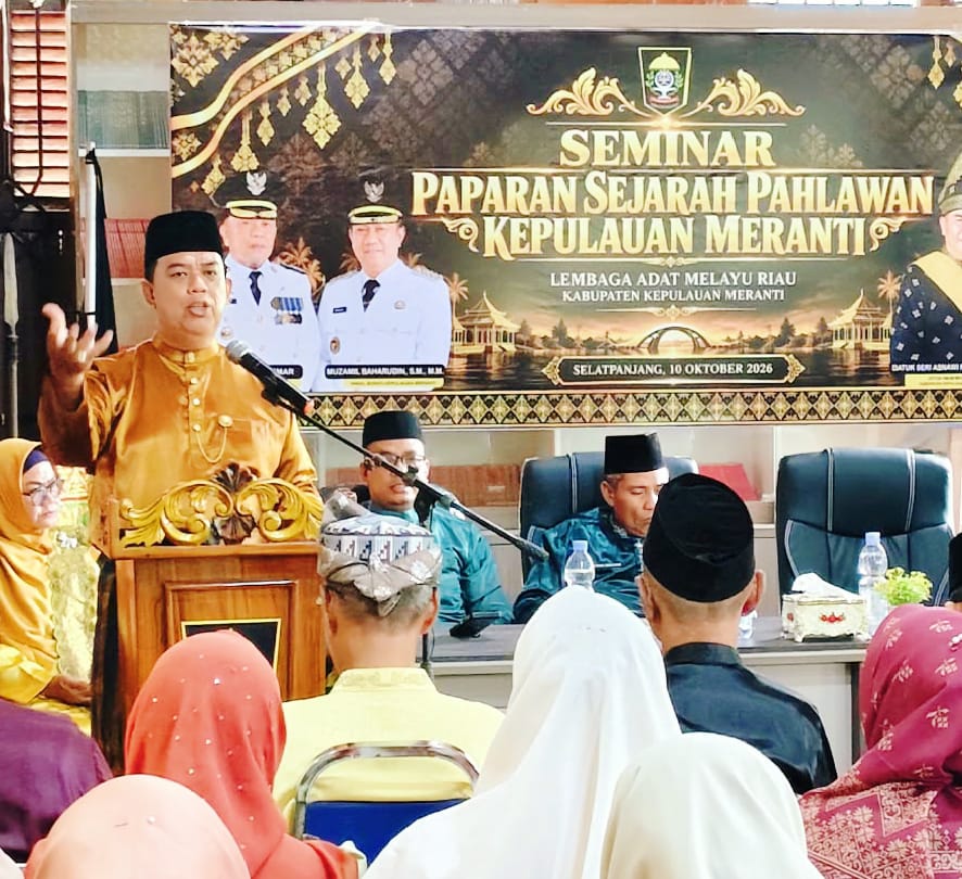 Lembaga Adat Melayu Riau (LAMR) Kabupaten Kepulauan Meranti menggelar Seminar Paparan Sejarah Pahlawan Kepulauan Meranti di Balai Adat LAMR, Sabtu (10/10/2026). (Foto: LAMR Kabupaten Kepulauan Meranti)