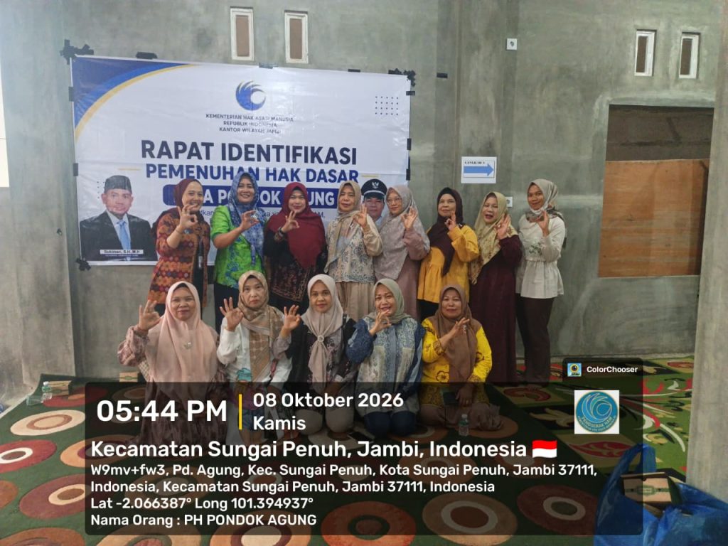 Kantor Wilayah Kementerian HAM Provinsi Jambi menggelar Rapat Identifikasi Sosial Pemenuhan Hak Dasar bagi Kaum Perempuan di Ruang PKK Desa Pondok Agung, Kamis (8/10/2026). (Foto: ISt/Dewi Yulianti)